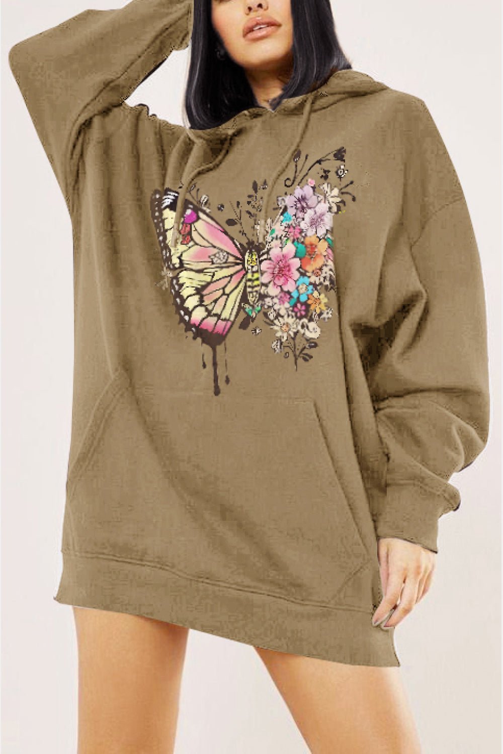 Butterfly-Floral Graphic Hooded Pullover - Quelle's BoutiQue