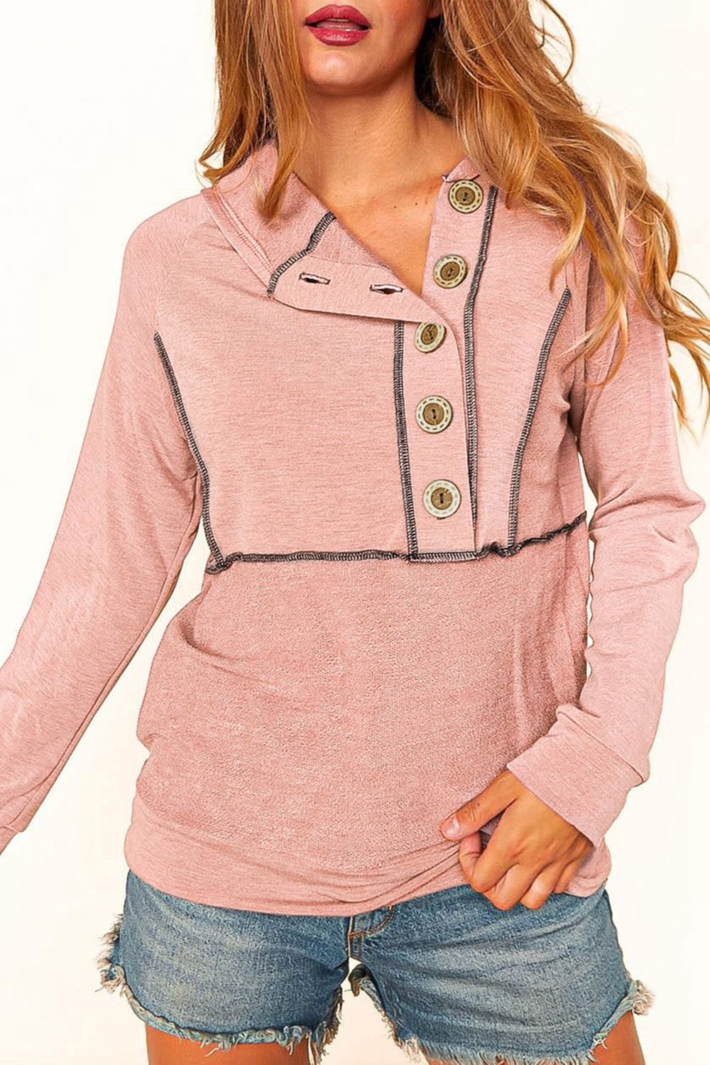Buttoned Accent Long Sleeve Top - Quelle's BoutiQue