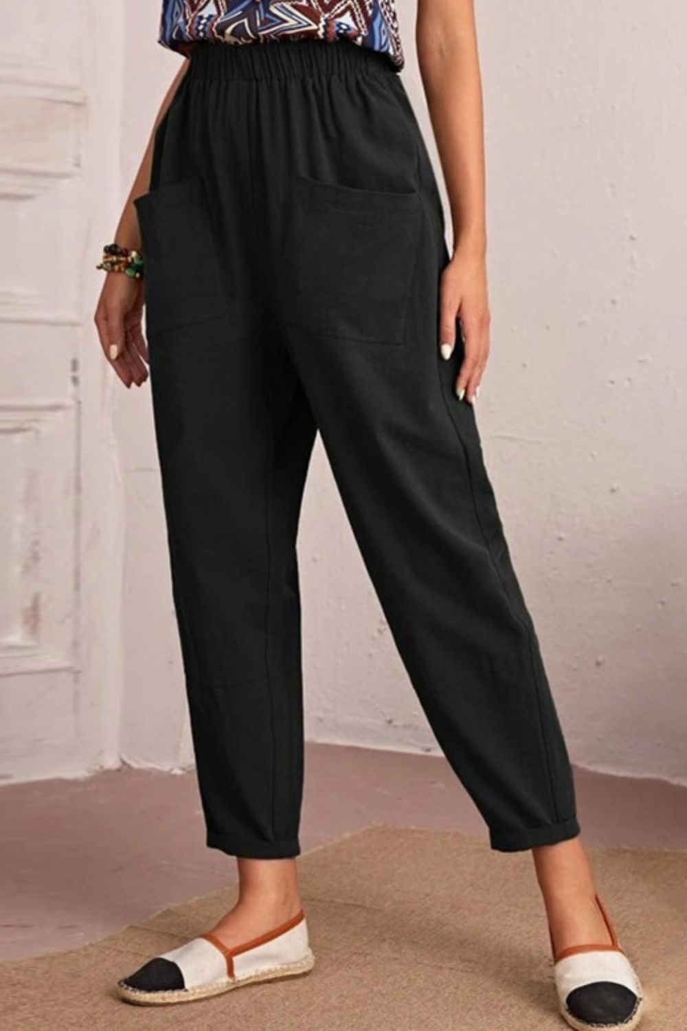 Casual Elastic Waist Tapered Pants - Quelle's BoutiQue