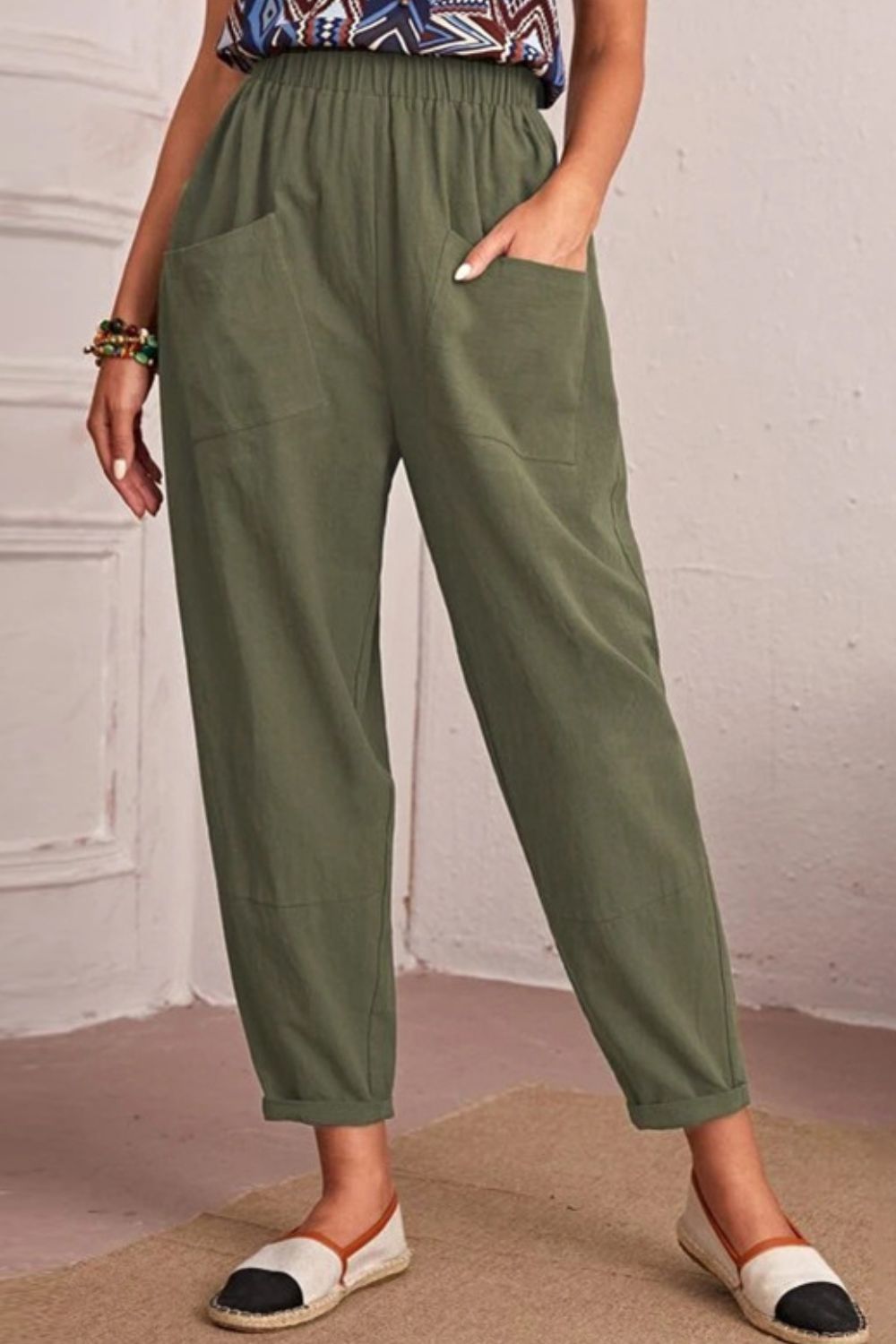 Casual Elastic Waist Tapered Pants - Quelle's BoutiQue