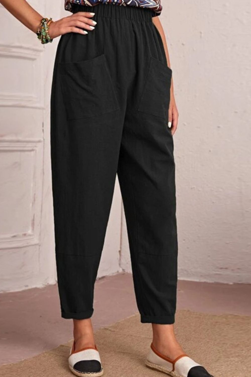 Casual Elastic Waist Tapered Pants - Quelle's BoutiQue