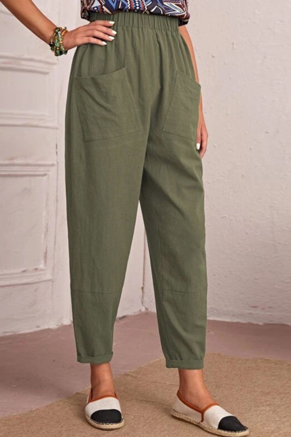 Casual Elastic Waist Tapered Pants - Quelle's BoutiQue