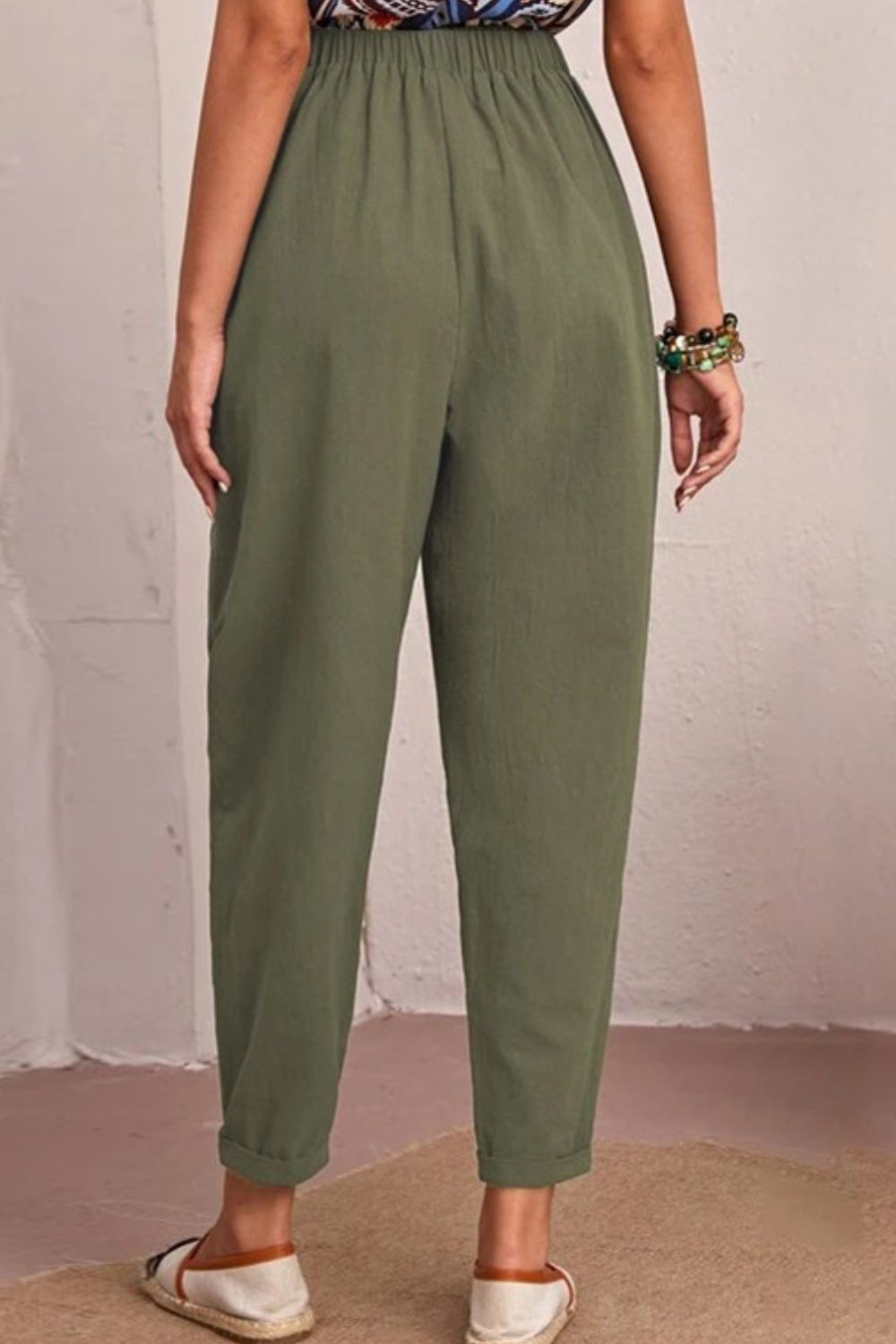 Casual Elastic Waist Tapered Pants - Quelle's BoutiQue