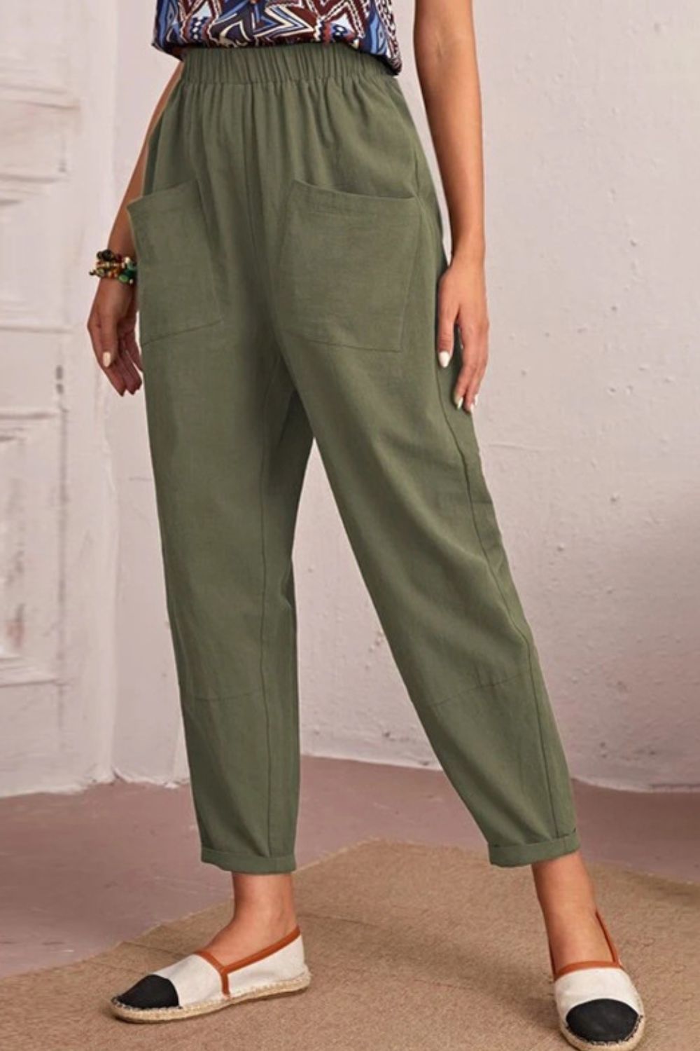 Casual Elastic Waist Tapered Pants - Quelle's BoutiQue