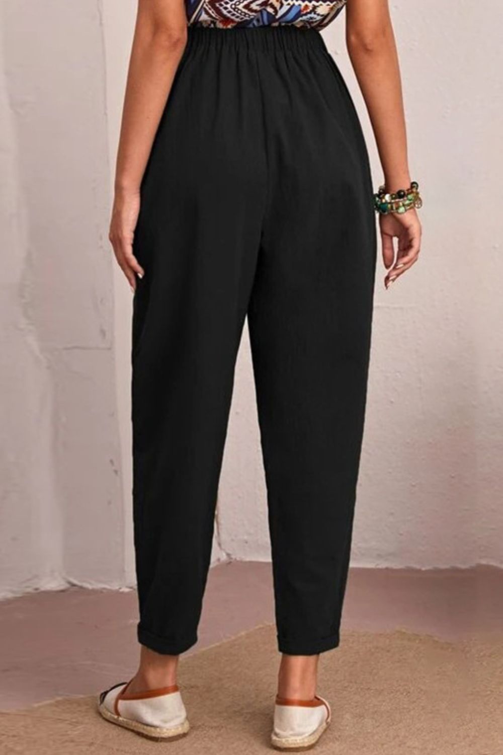 Casual Elastic Waist Tapered Pants - Quelle's BoutiQue