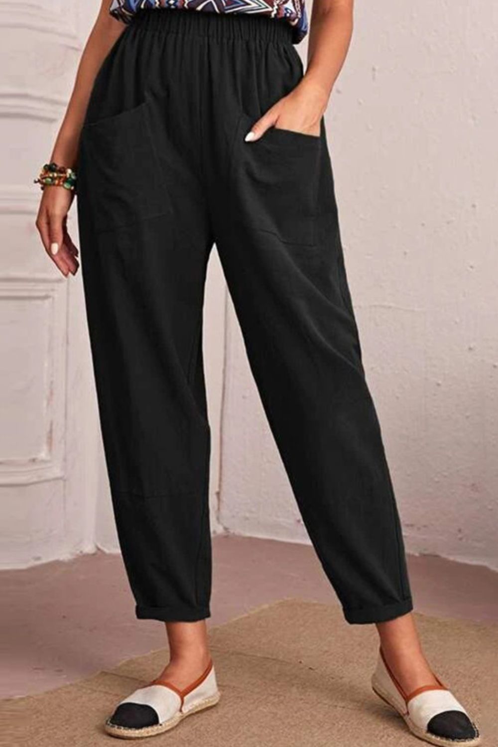 Casual Elastic Waist Tapered Pants - Quelle's BoutiQue