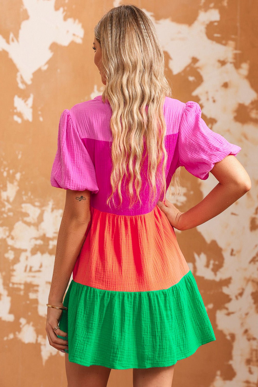 Color Contrast Buttoned Front Mini Dress - Quelle's BoutiQue