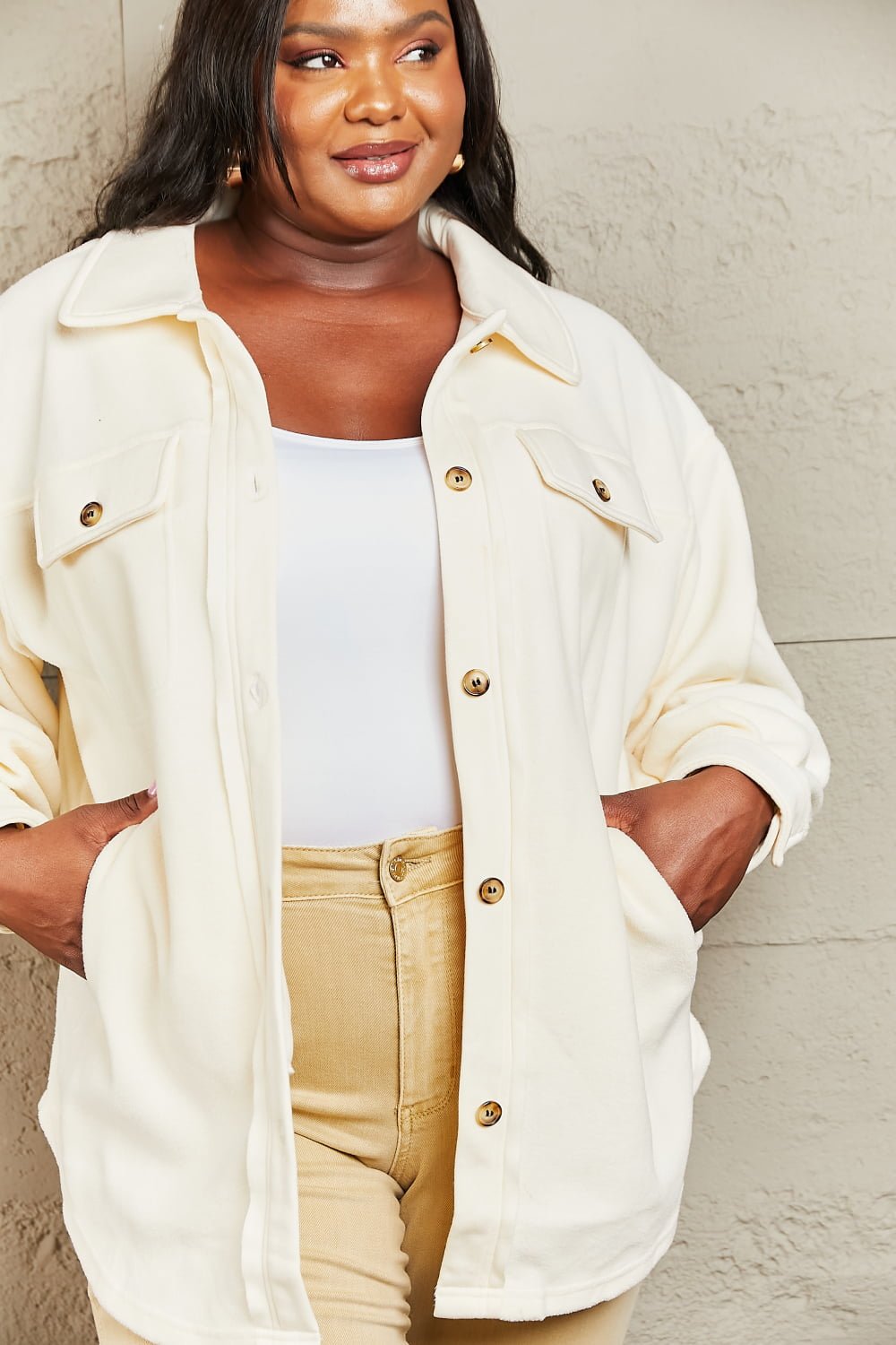 Cream Casual Button Front Jacket - Quelle's BoutiQue