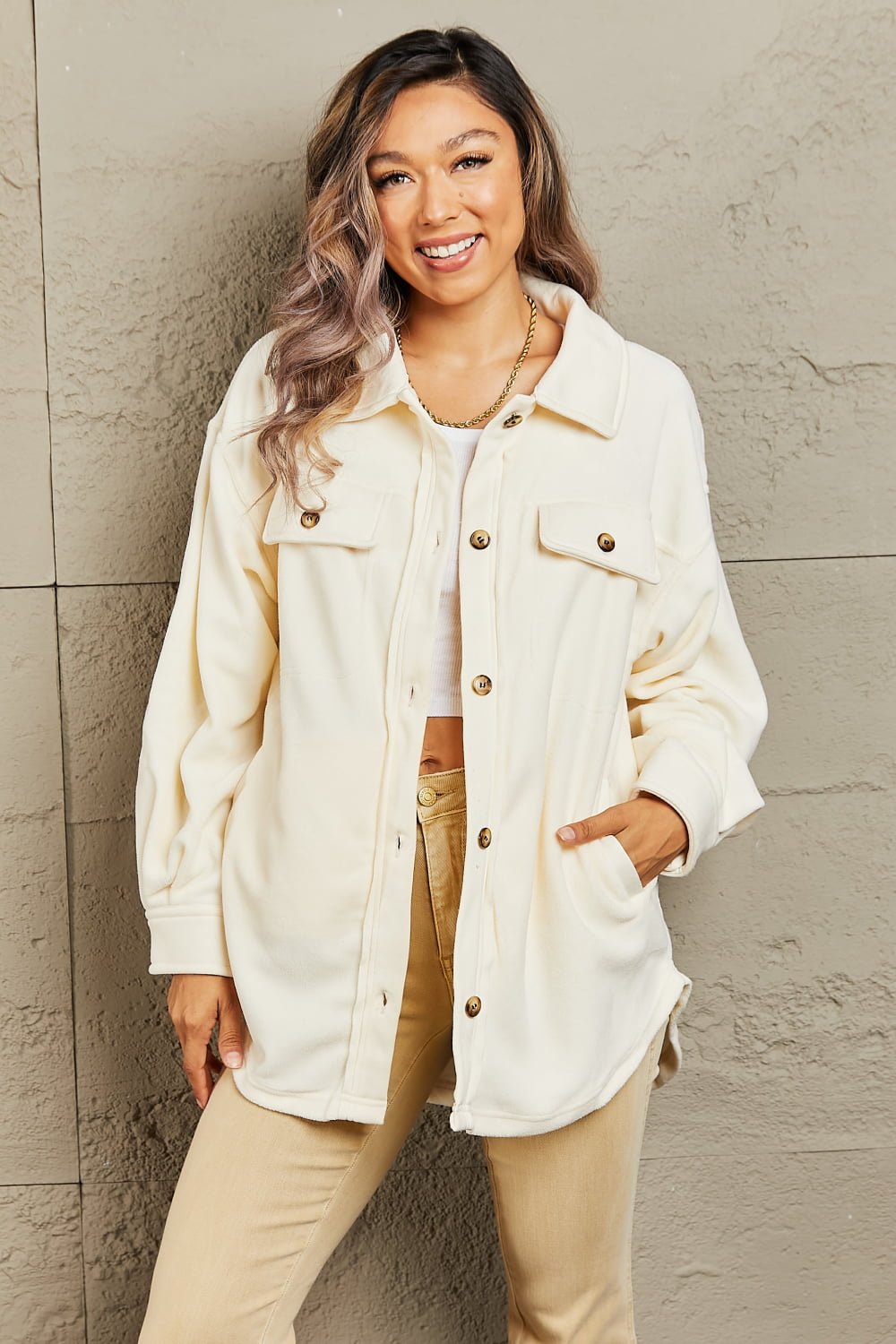 Cream Casual Button Front Jacket - Quelle's BoutiQue