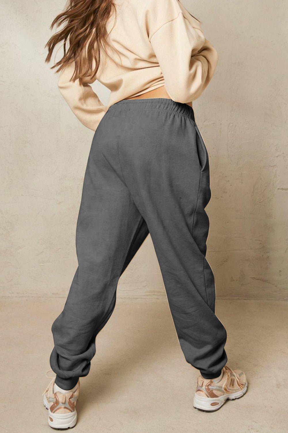 Dark Grey Drawstring Angel Print Sweatpants - Quelle's BoutiQue