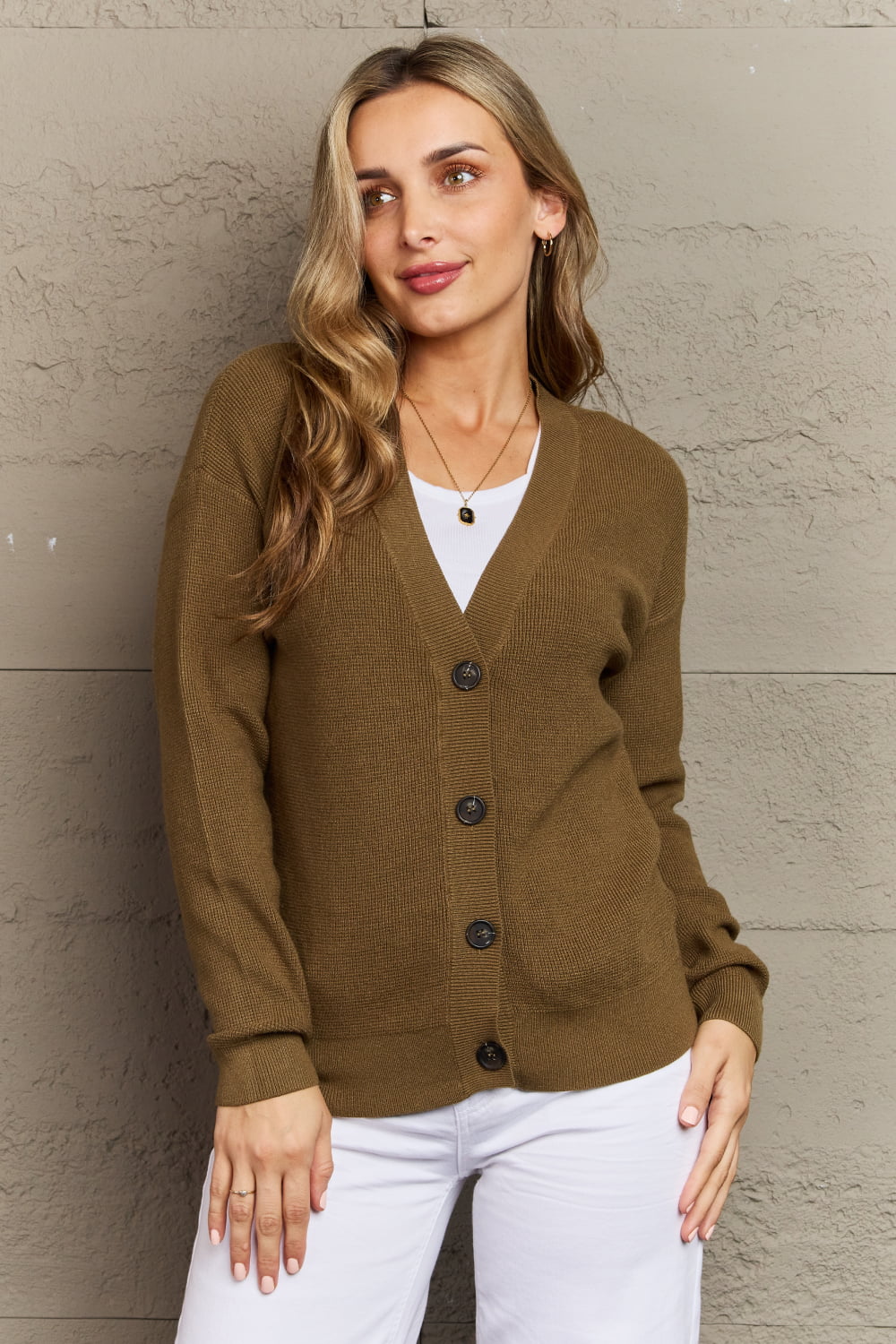 Dark Olive Button Down Cardigan - Quelle's BoutiQue