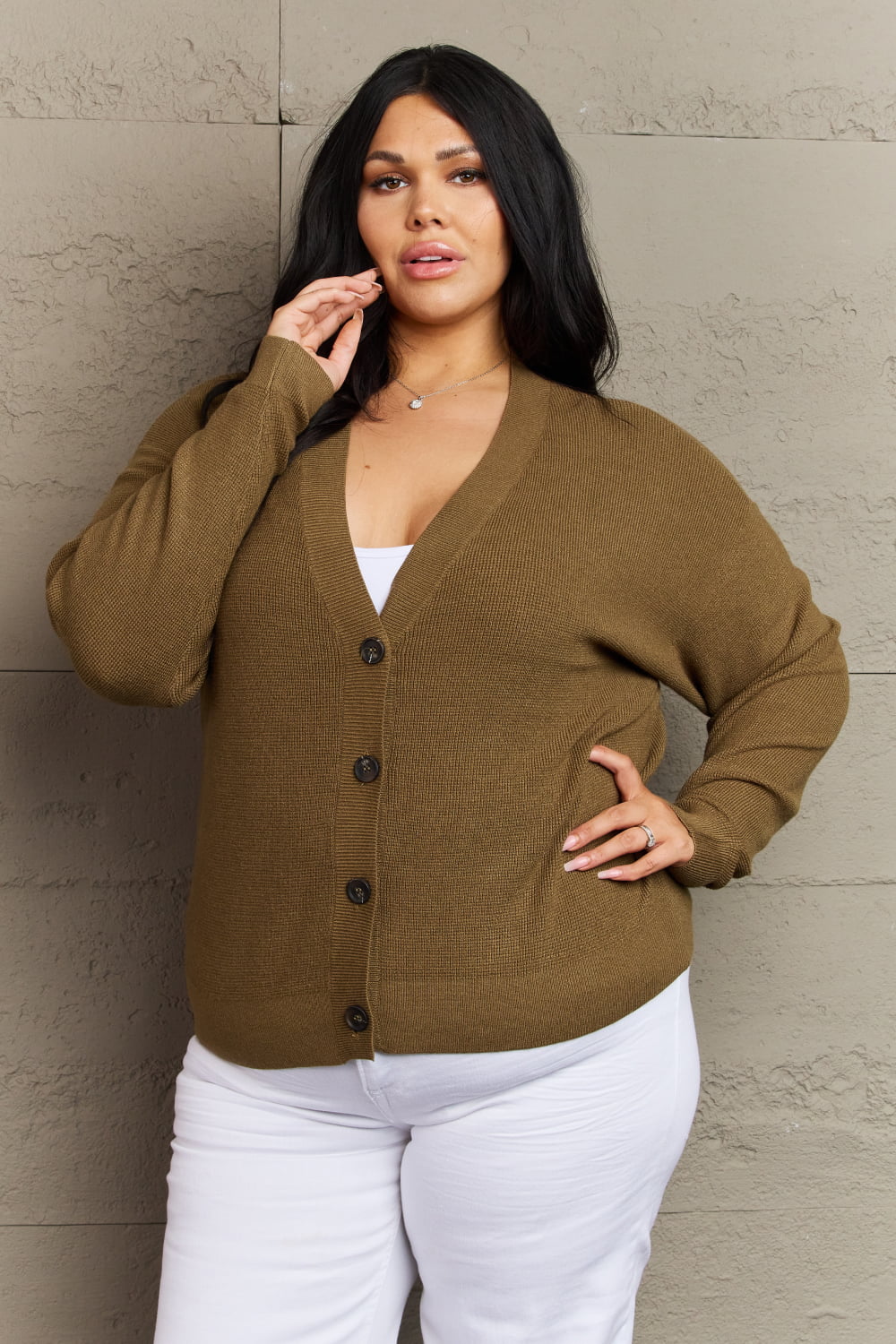 Dark Olive Button Down Cardigan - Quelle's BoutiQue