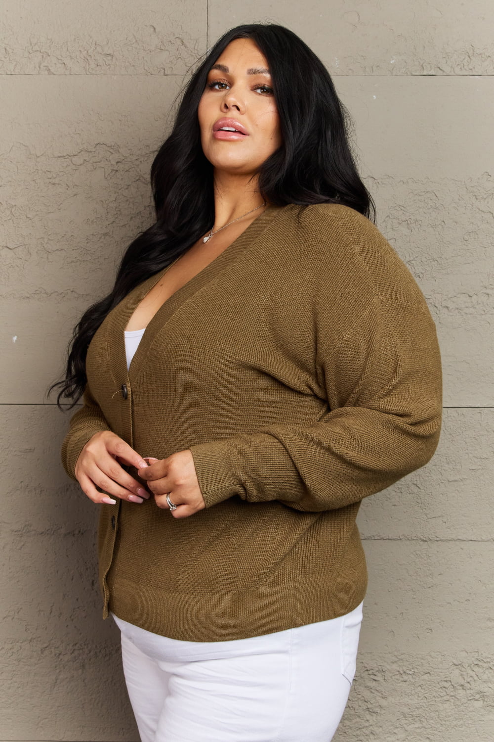 Dark Olive Button Down Cardigan - Quelle's BoutiQue