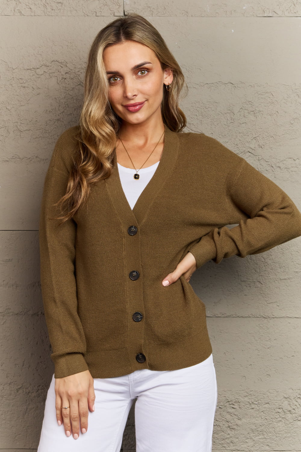 Dark Olive Button Down Cardigan - Quelle's BoutiQue