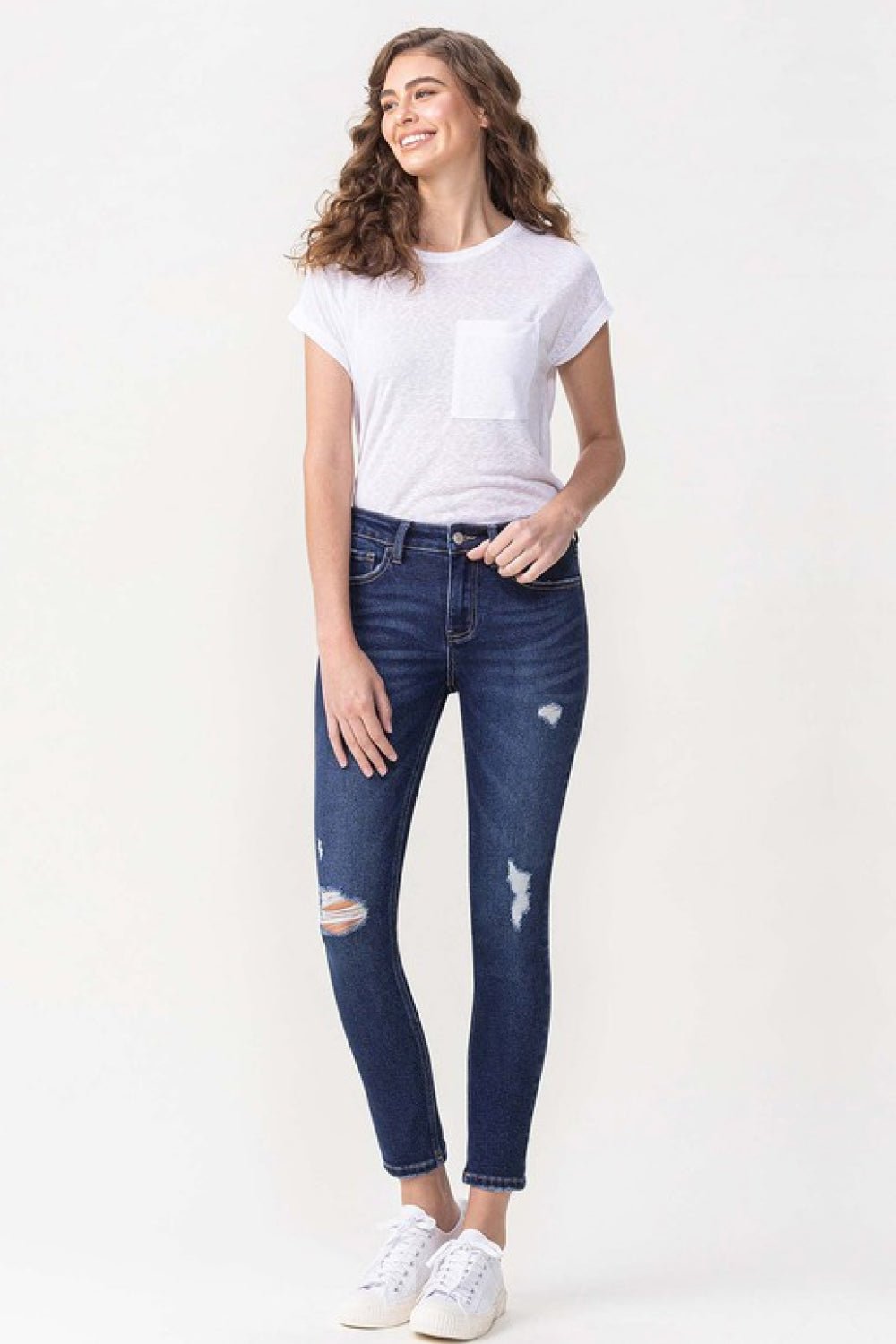 Dark-Washed Midrise Crop Skinny Jeans - Quelle's BoutiQue