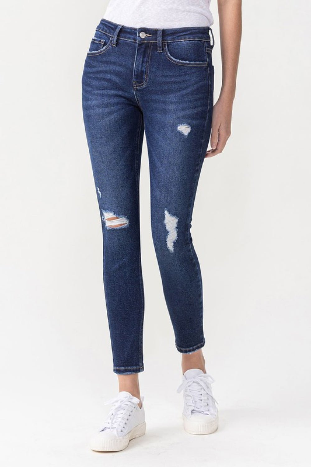Dark-Washed Midrise Crop Skinny Jeans - Quelle's BoutiQue