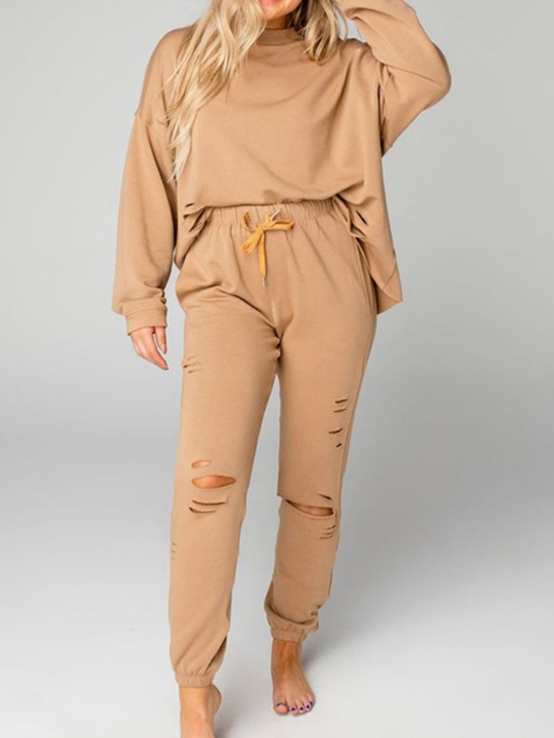 Distressed Sweatshirt and Joggers Set - Quelle's BoutiQue