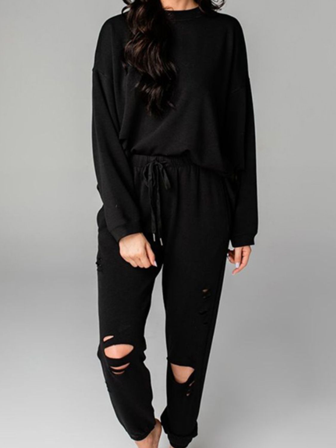 Distressed Sweatshirt and Joggers Set - Quelle's BoutiQue
