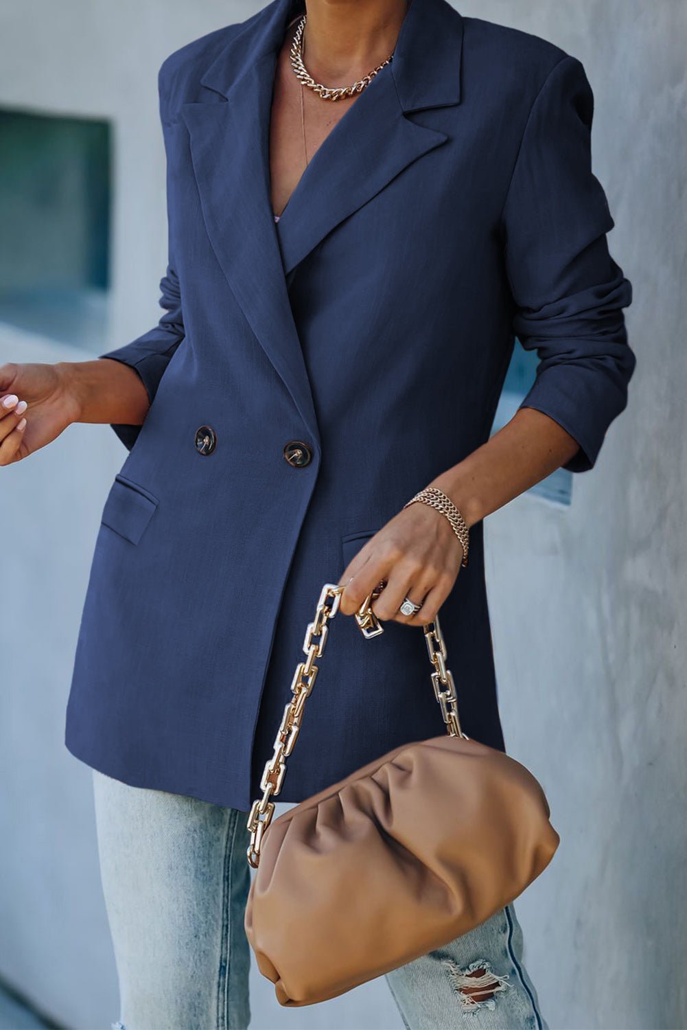 Double-Breasted Padded Shoulder Blazer - Quelle's BoutiQue