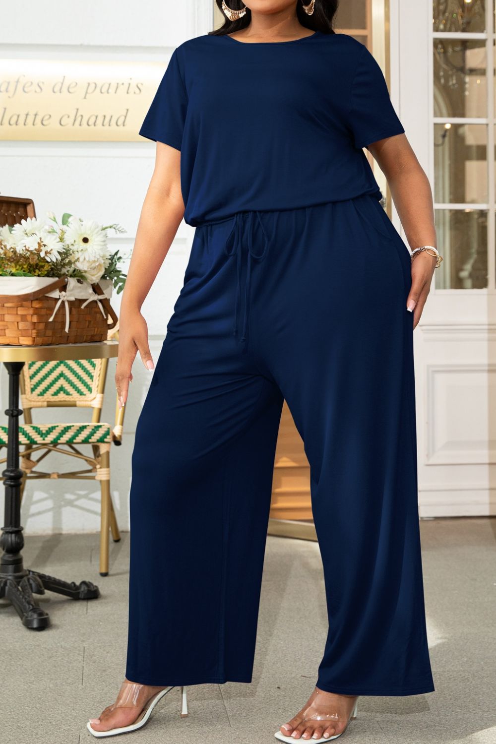Drawstring Waist Short Sleeve Jumpsuit - Quelle's BoutiQue