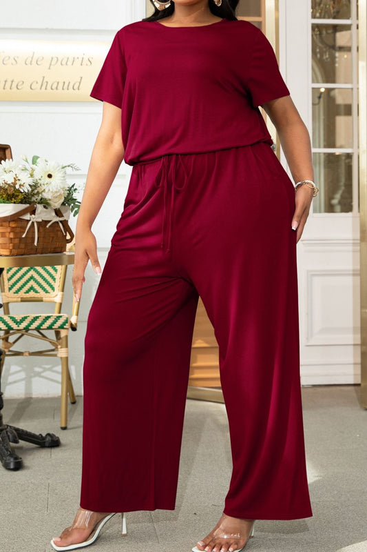 Drawstring Waist Short Sleeve Jumpsuit - Quelle's BoutiQue