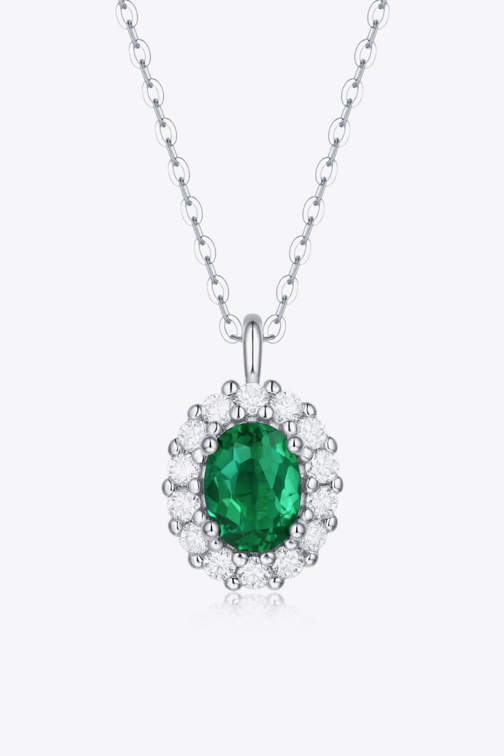 Emerald Green Oval Sterling Silver Necklace - Quelle's BoutiQue