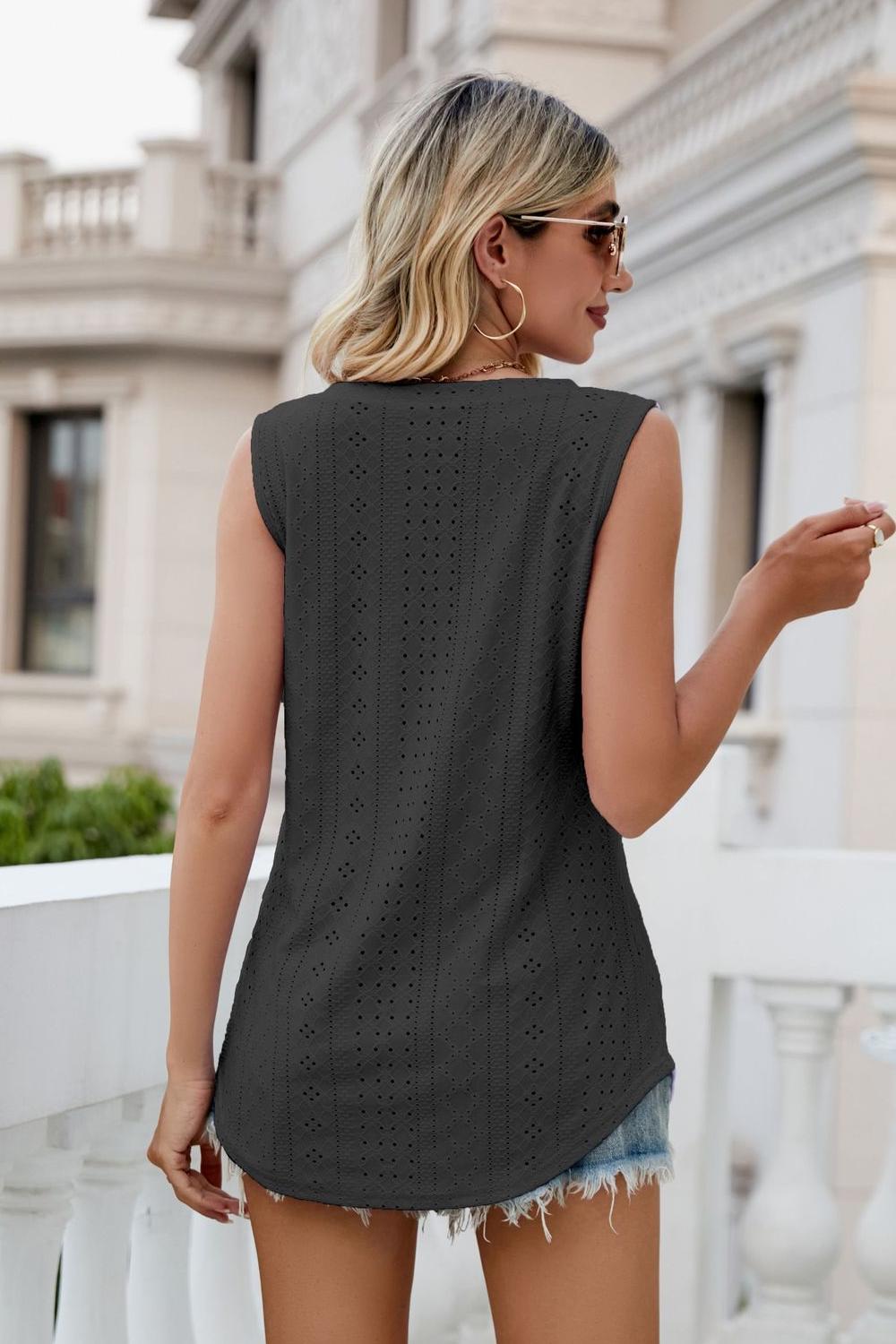 Eyelet V-Neck Tank - Quelle's BoutiQue