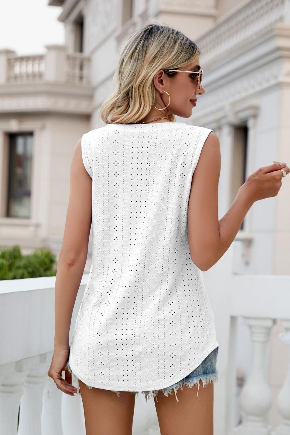 Eyelet V-Neck Tank - Quelle's BoutiQue