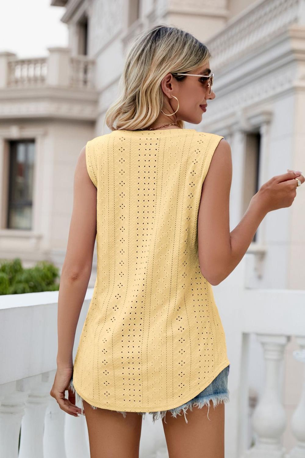 Eyelet V-Neck Tank - Quelle's BoutiQue