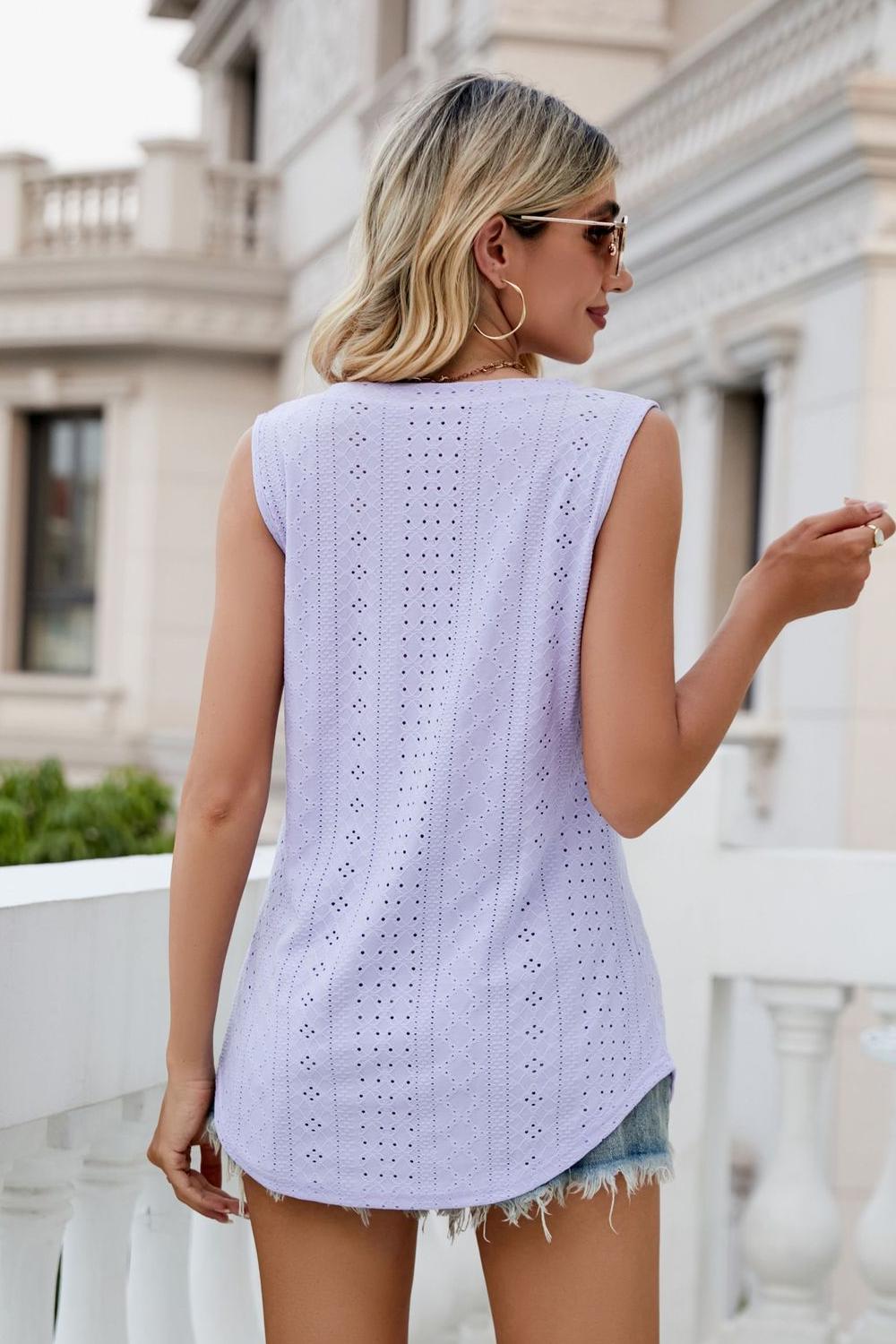Eyelet V-Neck Tank - Quelle's BoutiQue