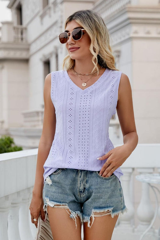 Eyelet V-Neck Tank - Quelle's BoutiQue