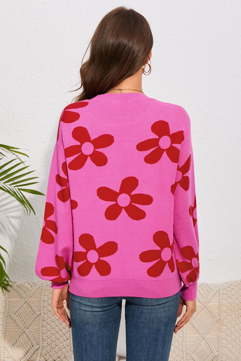 Floral Print Dropped Shoulder Sweater - Quelle's BoutiQue