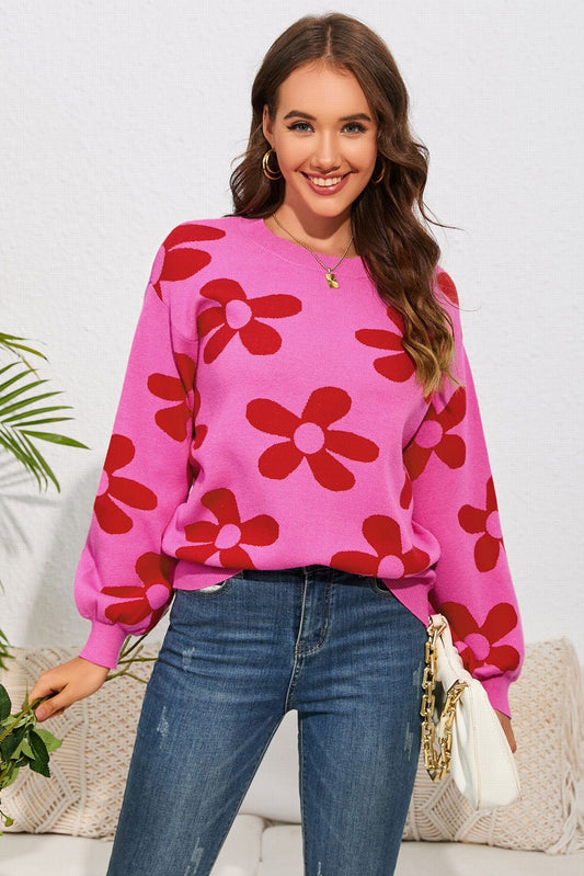 Floral Print Dropped Shoulder Sweater - Quelle's BoutiQue
