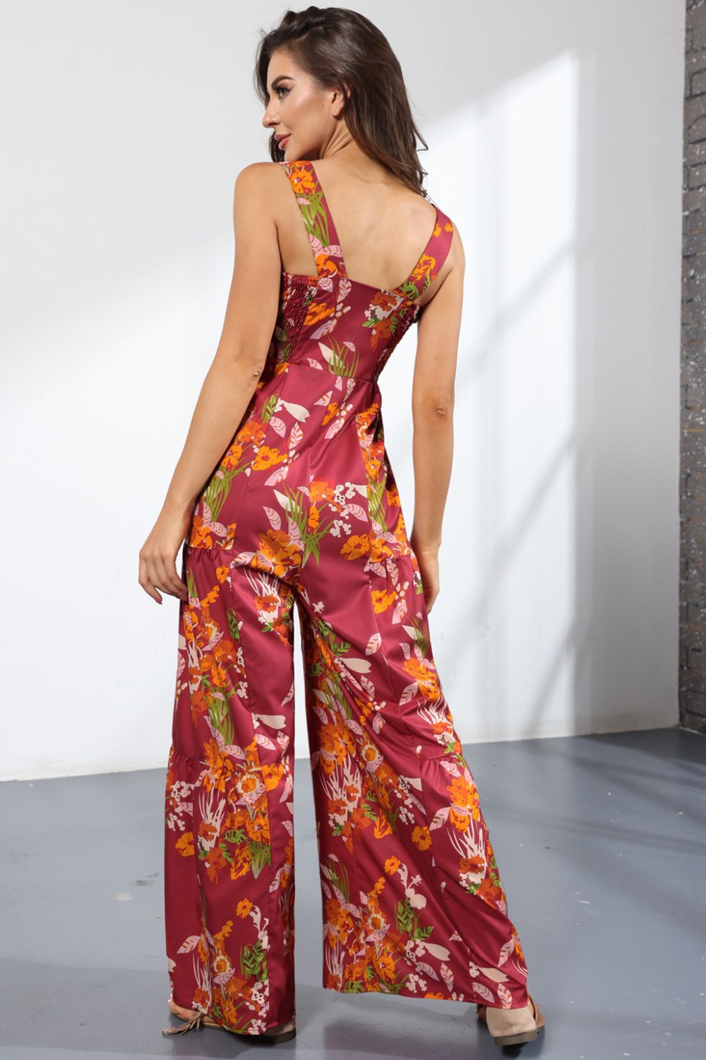 Floral Square Neck Wide Leg Jumpsuit - Quelle's BoutiQue