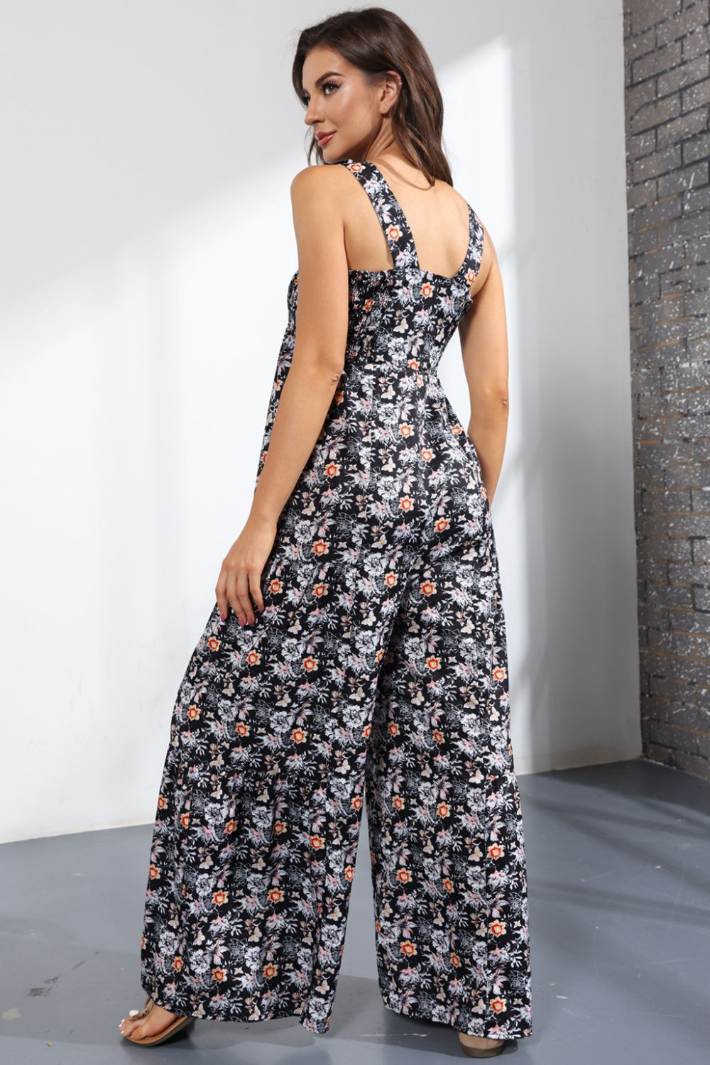 Floral Square Neck Wide Leg Jumpsuit - Quelle's BoutiQue