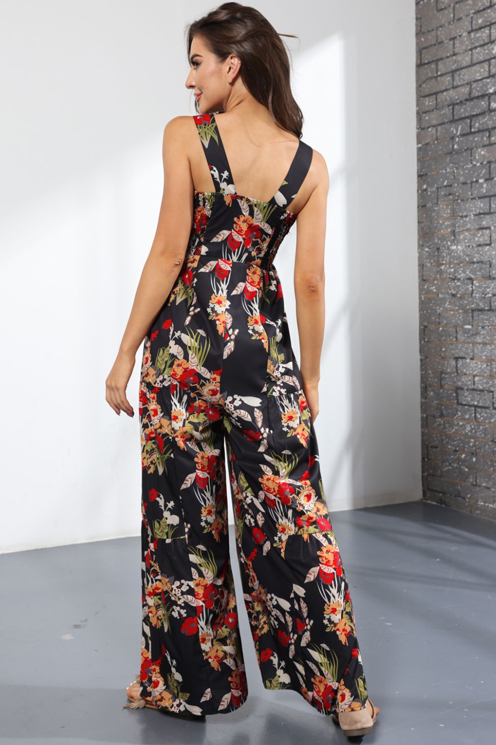 Floral Square Neck Wide Leg Jumpsuit - Quelle's BoutiQue
