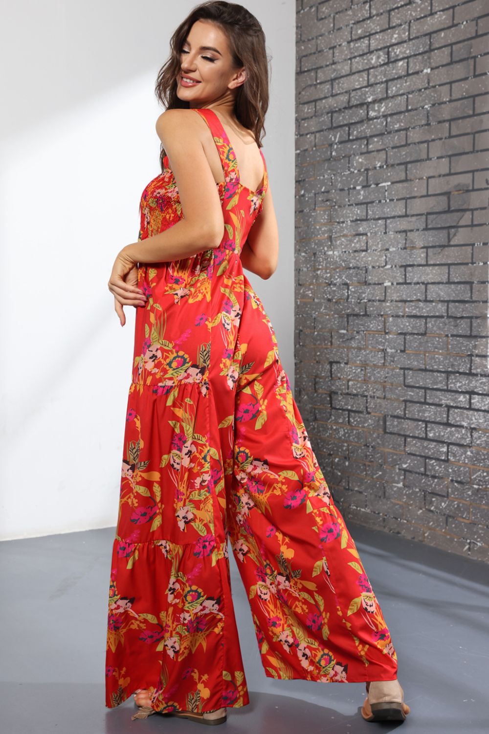 Floral Square Neck Wide Leg Jumpsuit - Quelle's BoutiQue