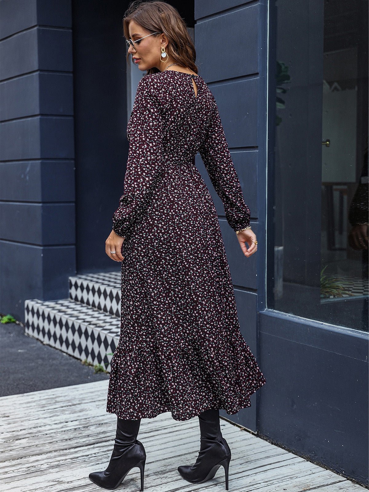 Floral Tie-Waist Ruffle Hem Dress - Quelle's BoutiQue