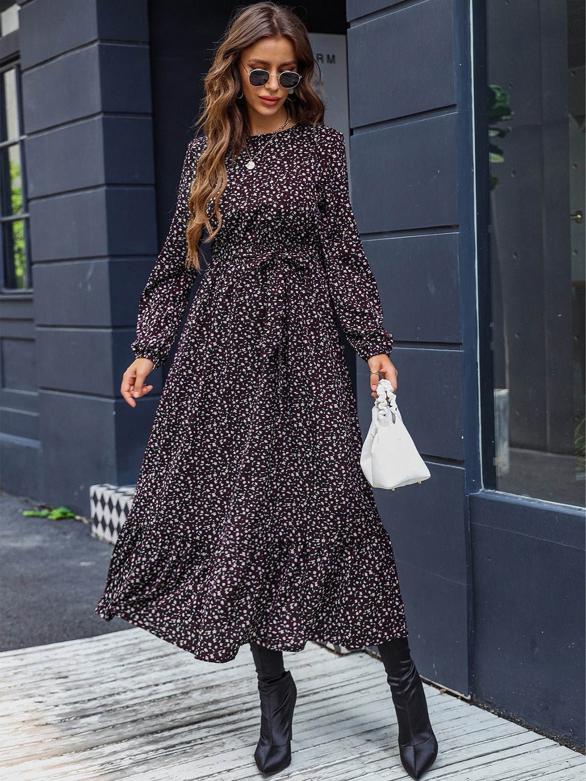 Floral Tie-Waist Ruffle Hem Dress - Quelle's BoutiQue