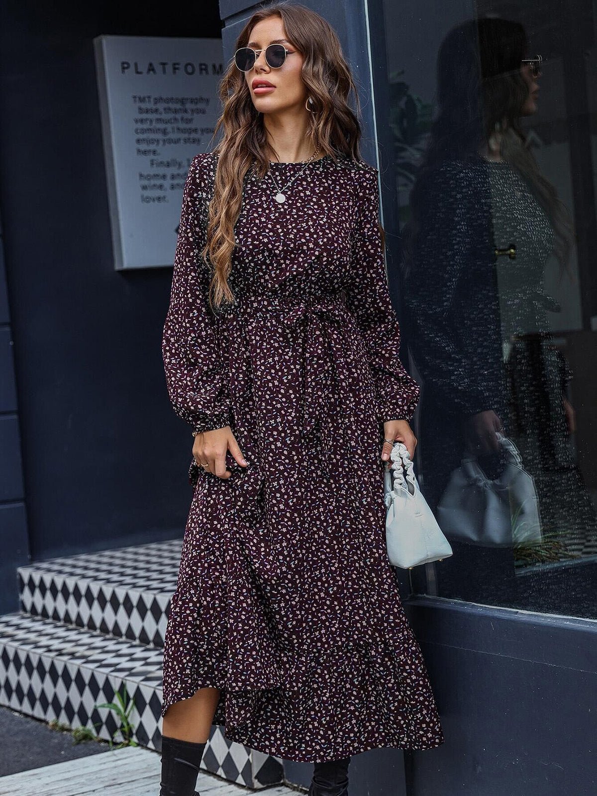 Floral Tie-Waist Ruffle Hem Dress - Quelle's BoutiQue