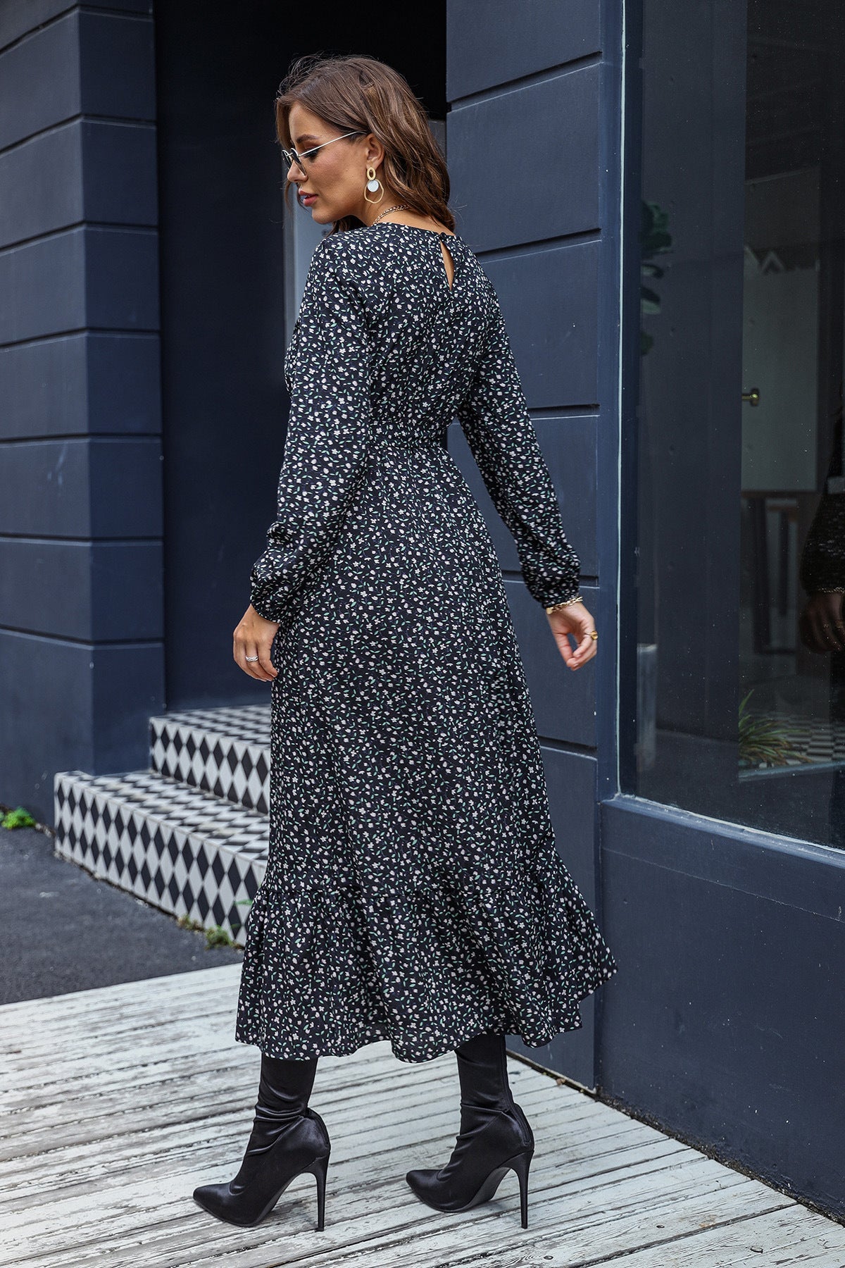 Floral Tie-Waist Ruffle Hem Dress - Quelle's BoutiQue
