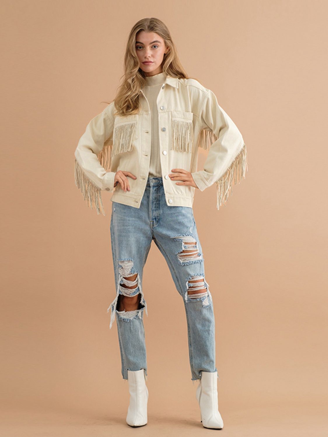 Fringe Detail Denim Jacket - Quelle's BoutiQue