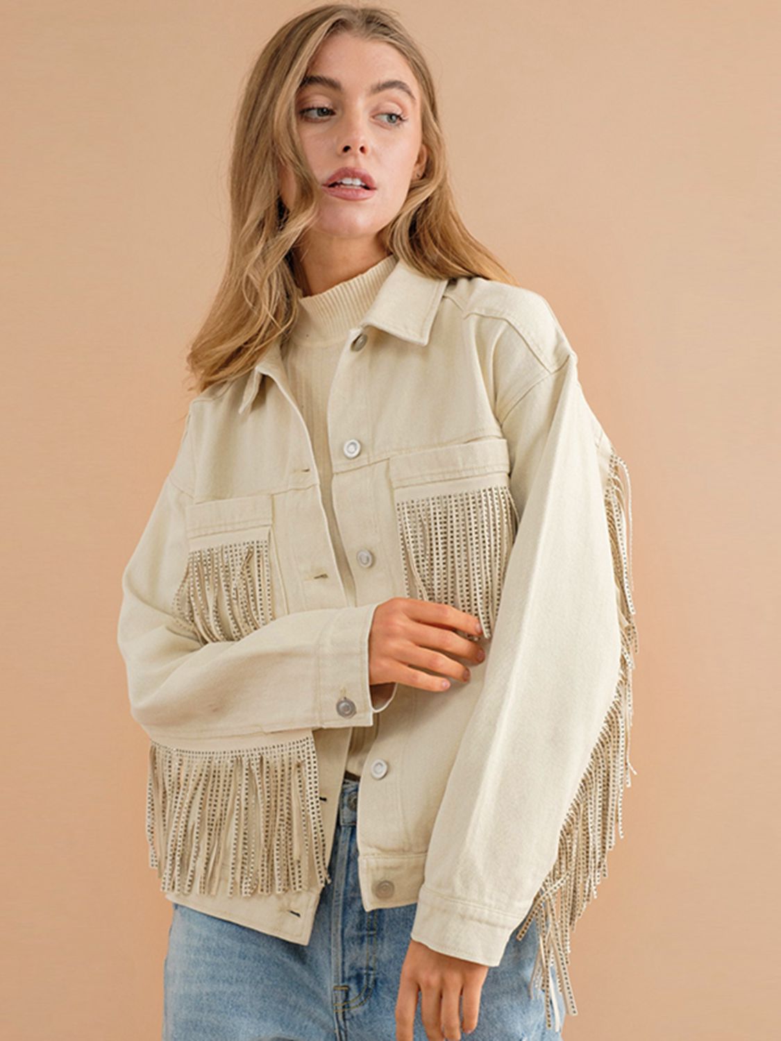 Fringe Detail Denim Jacket - Quelle's BoutiQue
