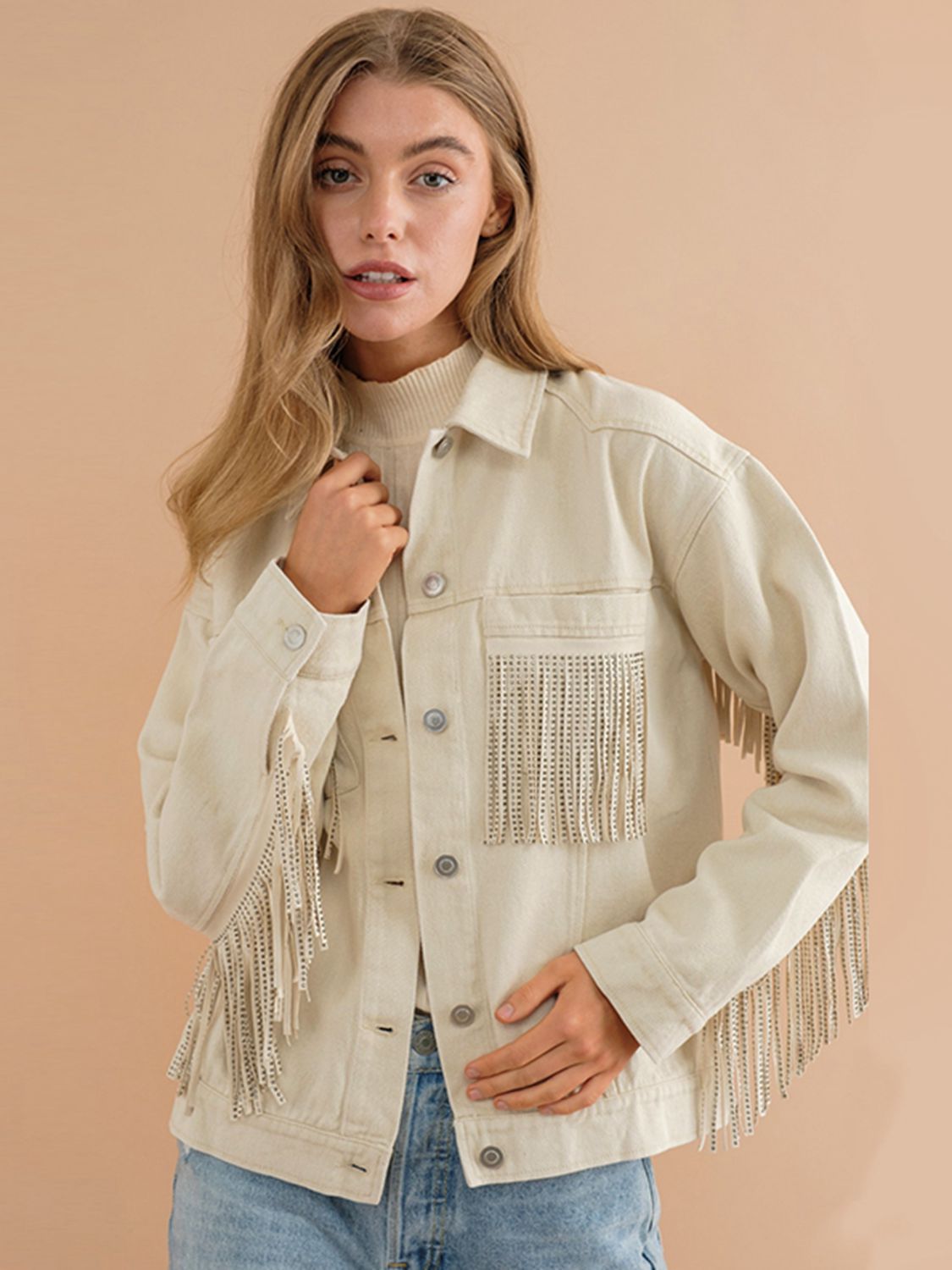 Fringe Detail Denim Jacket - Quelle's BoutiQue
