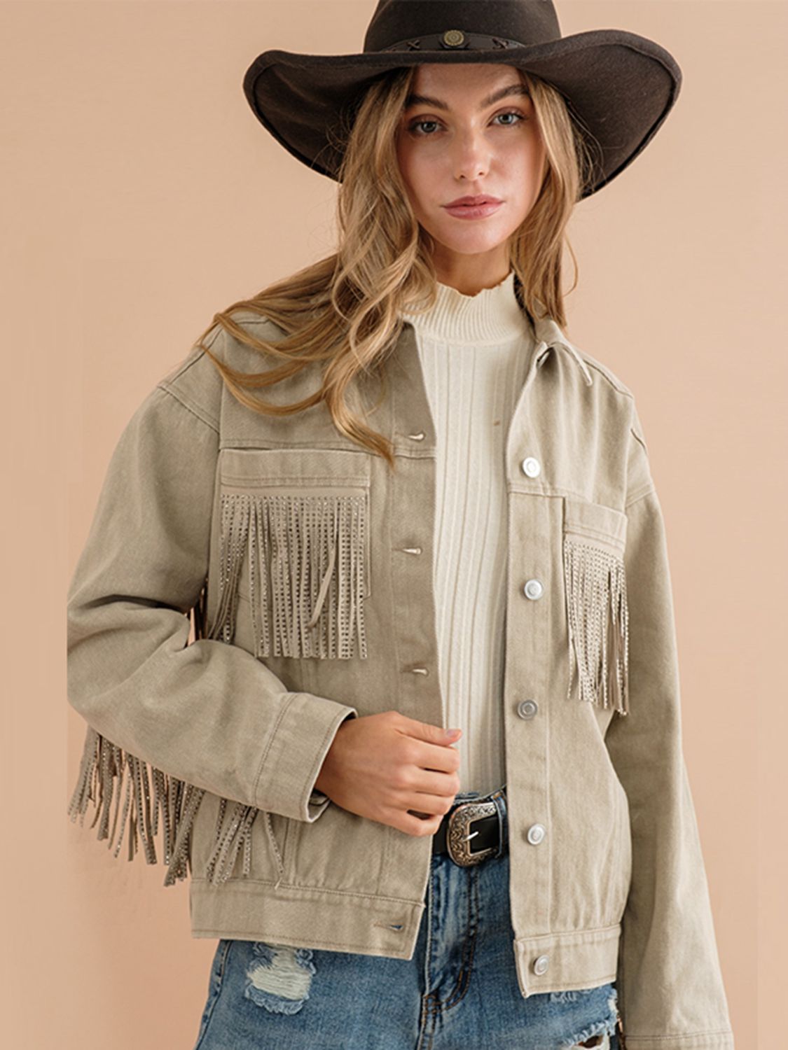 Fringe Detail Denim Jacket - Quelle's BoutiQue