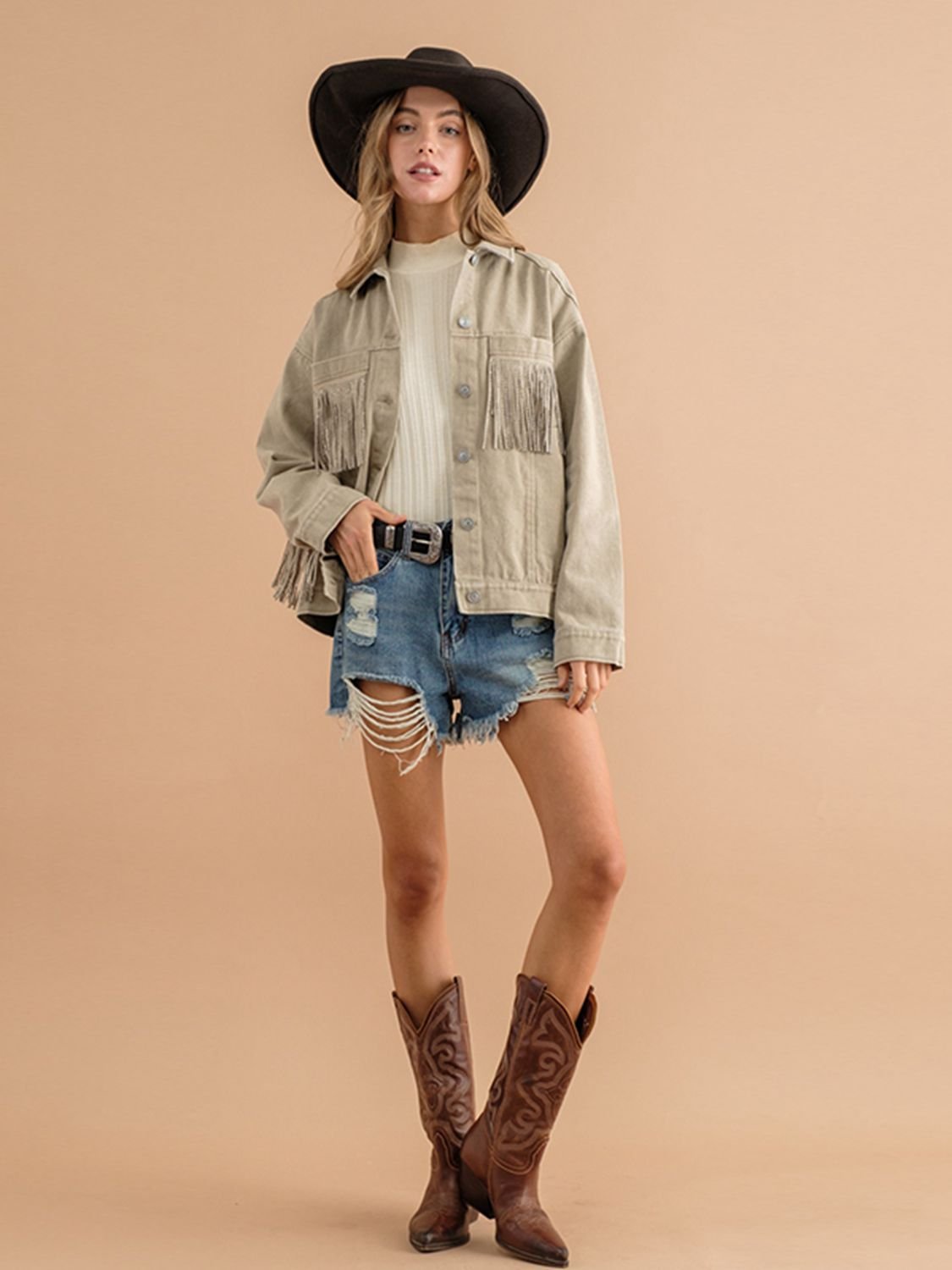 Fringe Detail Denim Jacket - Quelle's BoutiQue