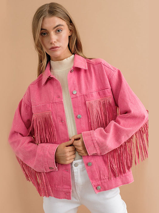 Fringe Detail Denim Jacket - Quelle's BoutiQue