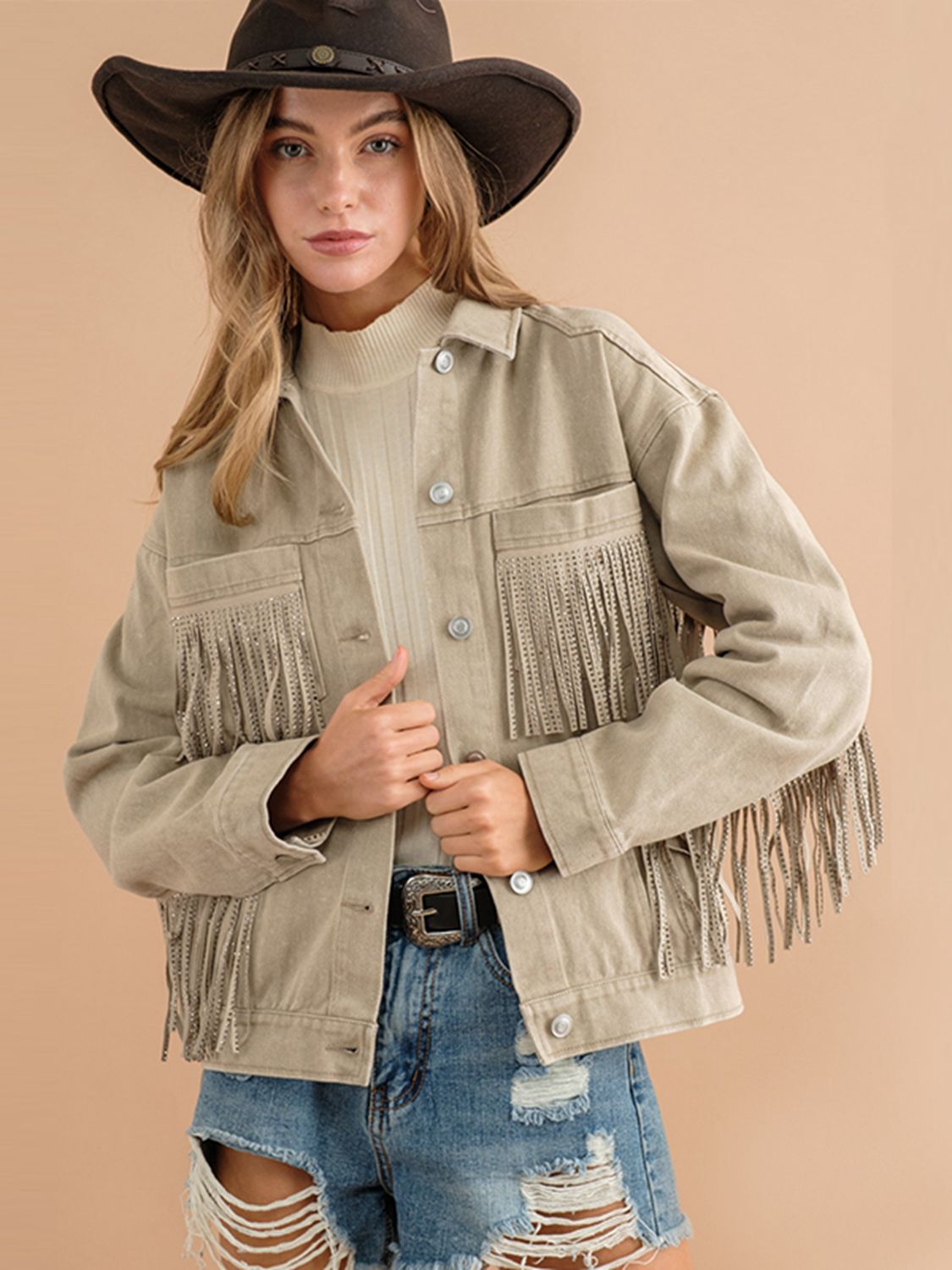 Fringe Detail Denim Jacket - Quelle's BoutiQue