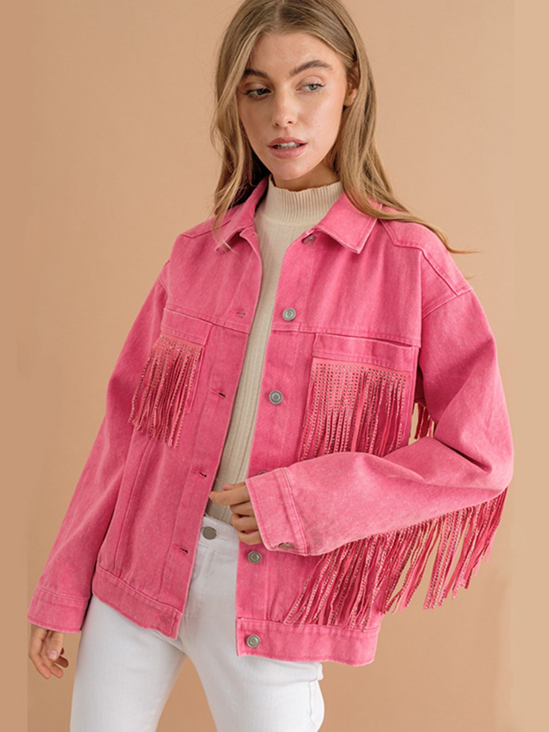 Fringe Detail Denim Jacket - Quelle's BoutiQue