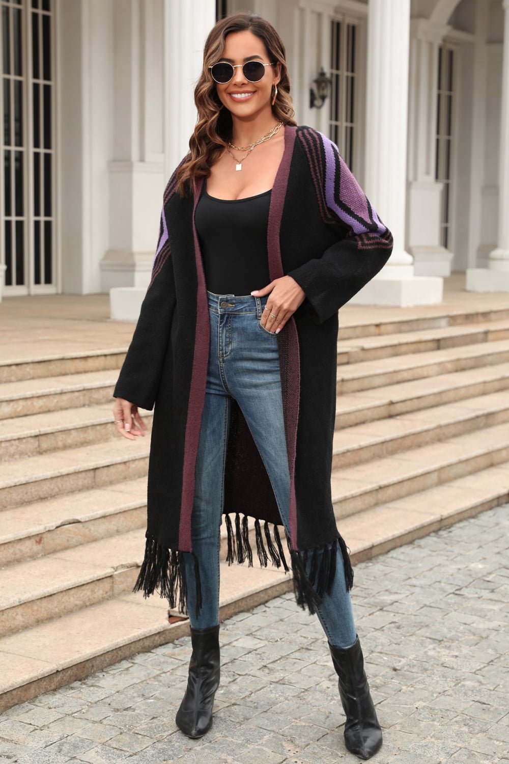 Fringe Hem Open Front Cardigan - Quelle's BoutiQue